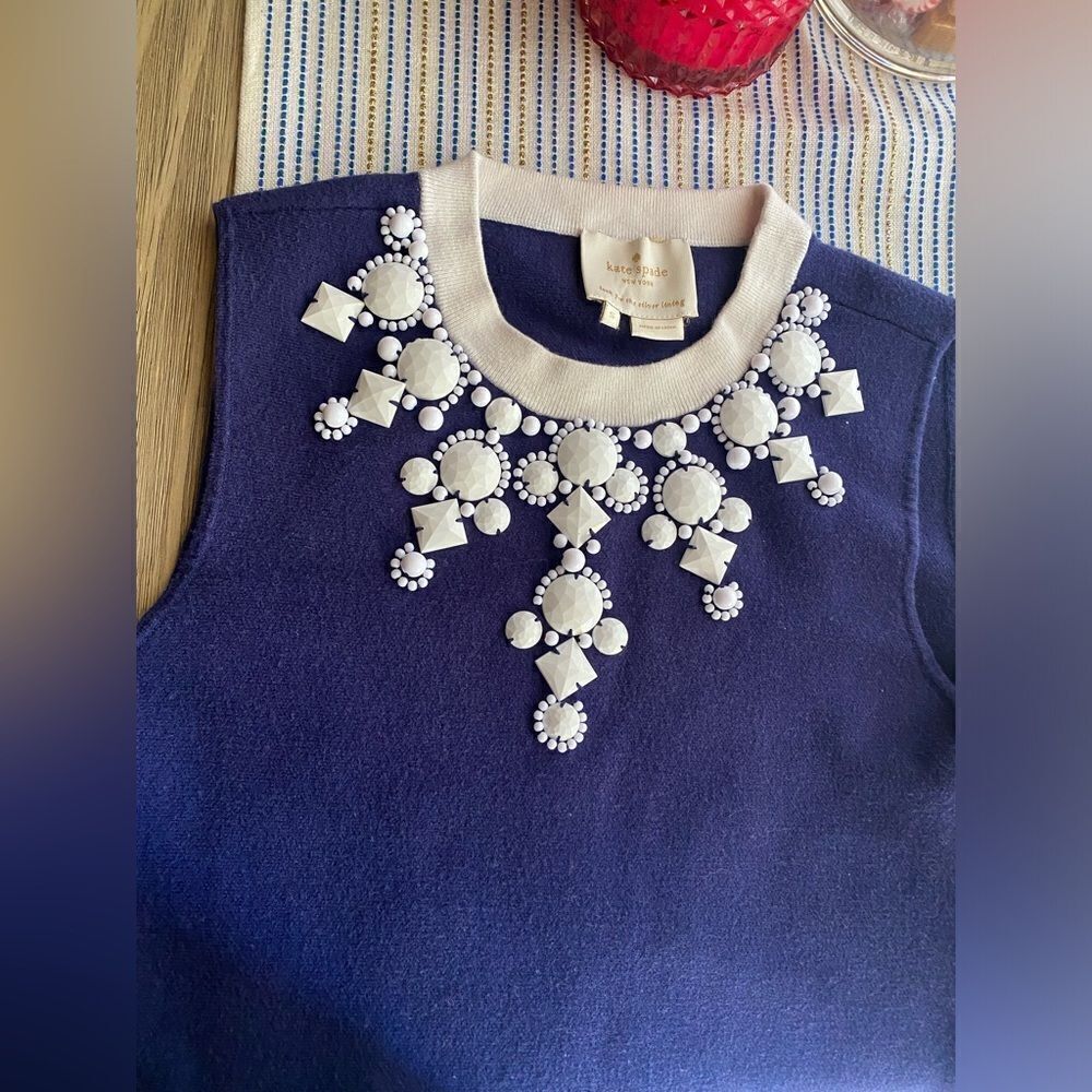 Kate Spade Mini Dress Womens Size Small Navy Sleeveless Jewelry White Cotton - Picture 5 of 12